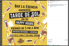 Happy Hours del Bar La Esencia patrocinado por la cerveza Sol